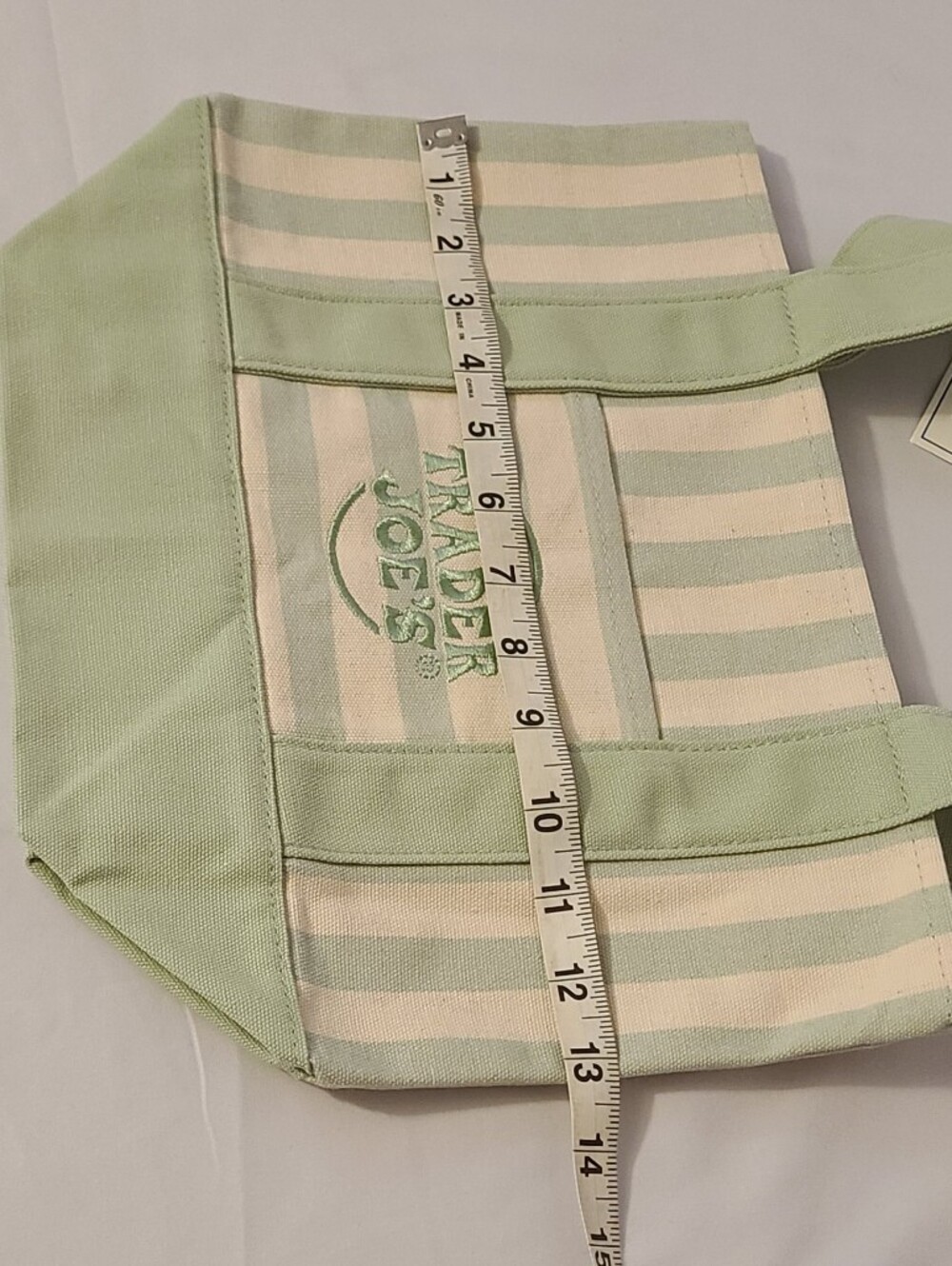 Trader Joe's Green Striped Mini Canvas Tote Bag - Picture 7 of 9